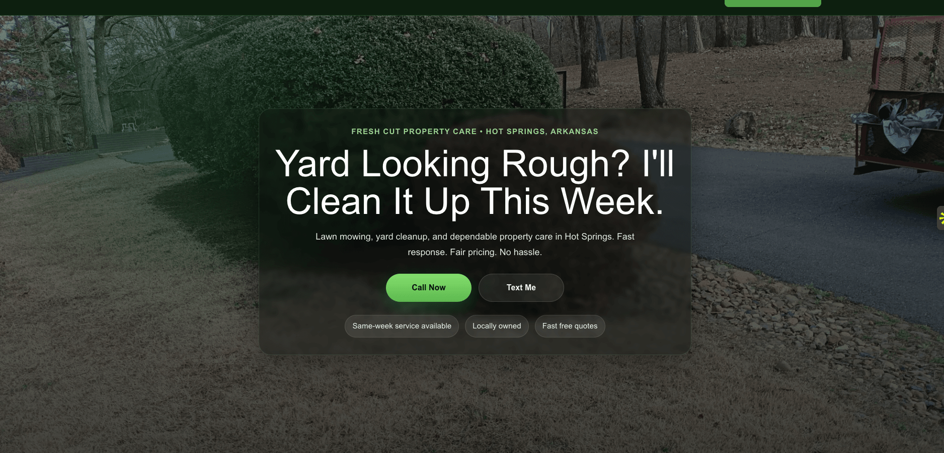 Homepage preview of Fresh Cut Property Care — full lawn care website hero