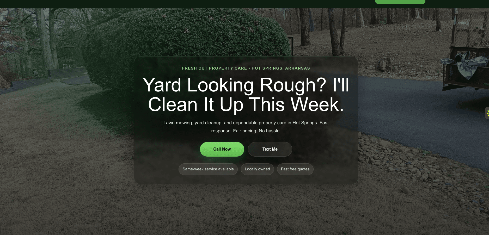 Homepage preview of Fresh Cut Property Care — full lawn care website hero
