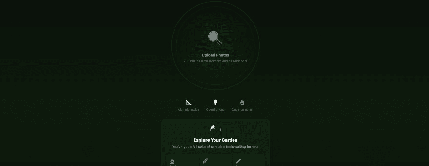 StrainSpotter — Scanner upload flow and Garden tools (product screenshot)
