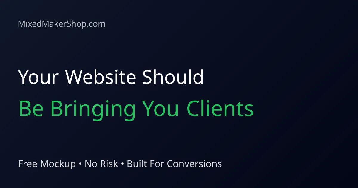 A clean, modern laptop displaying a local business website with a Free Mockup offer prominently featured